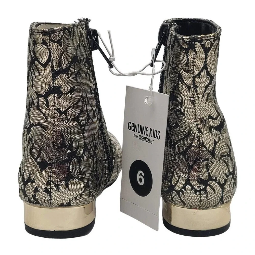 Genuine Kids Oshkosh Girls Gold Black‎ Caley Zipper Fashion Boots NEW Size 6